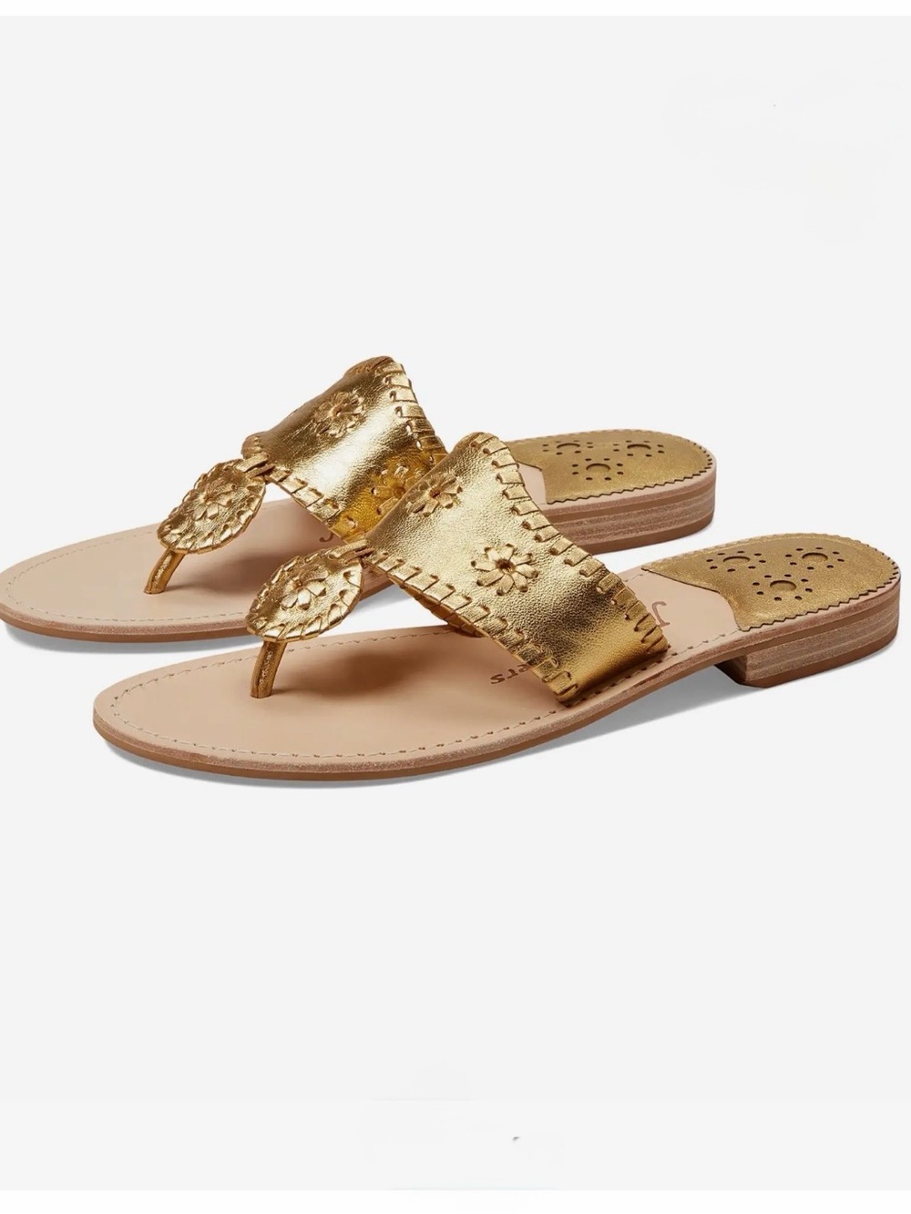 Jack Rogers Gold Leather Hampton’s Flat Sandals size 9.5M